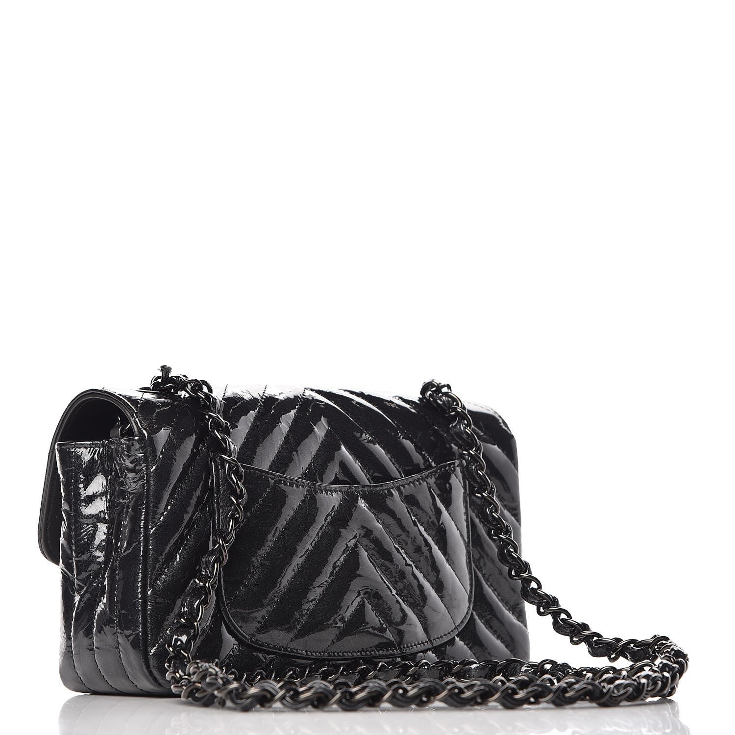 Chanel Patent Metallic Crumpled Calfskin Chevron Quilted Mini Rectangular Flap So Black 3 of 7