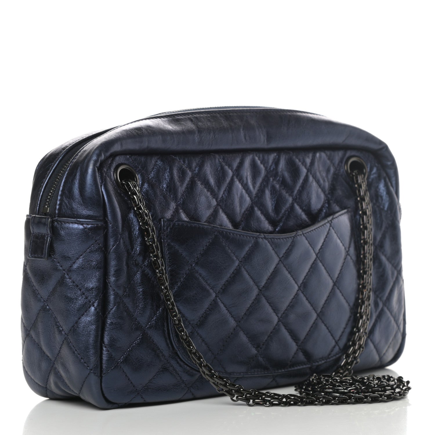 Chanel Metallic Aged Calfskin Quilted Medium Reissue Camera Case Bag Blue 3 of 10