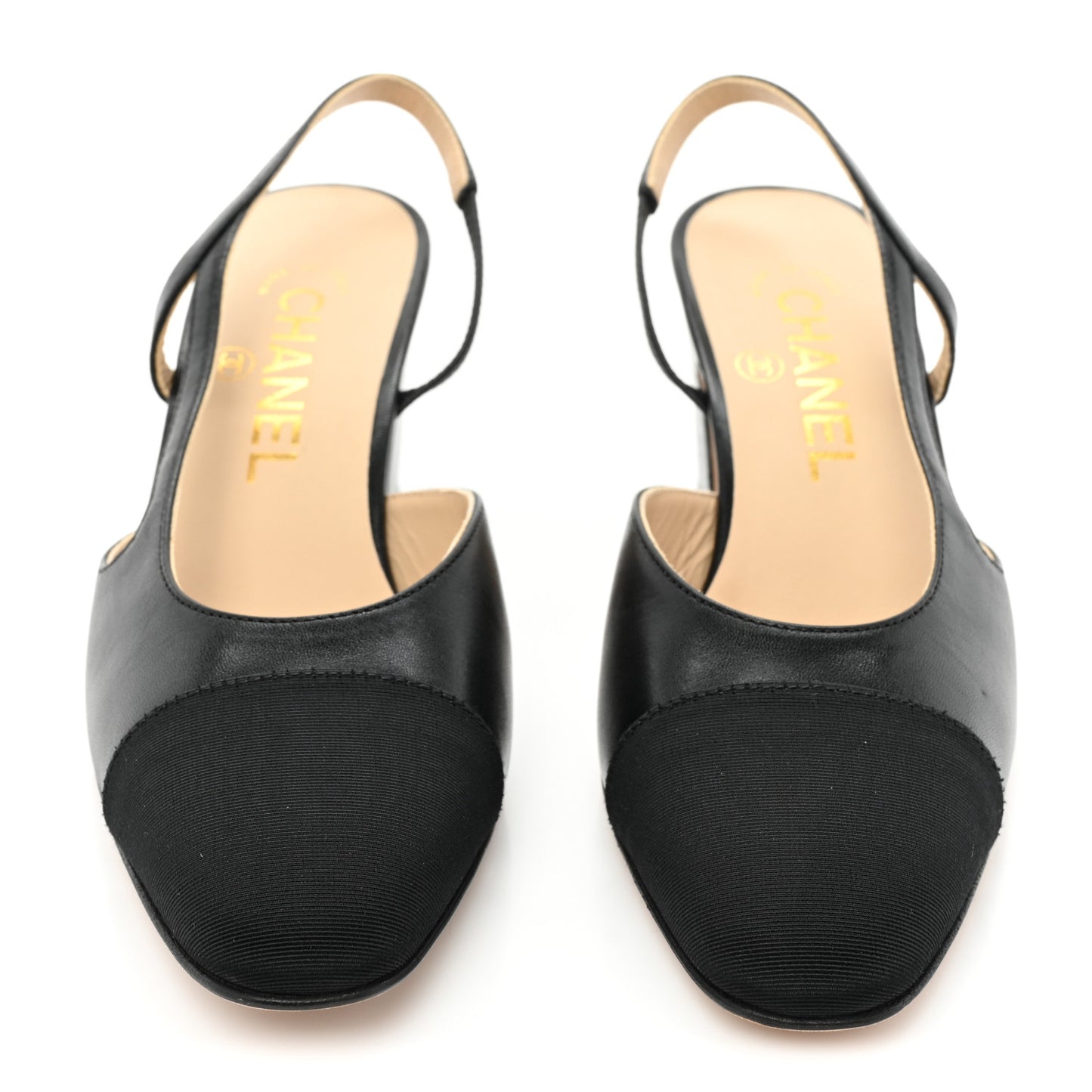 Goatskin Grosgrain Cap Toe CC Slingback Pumps 35.5 Black