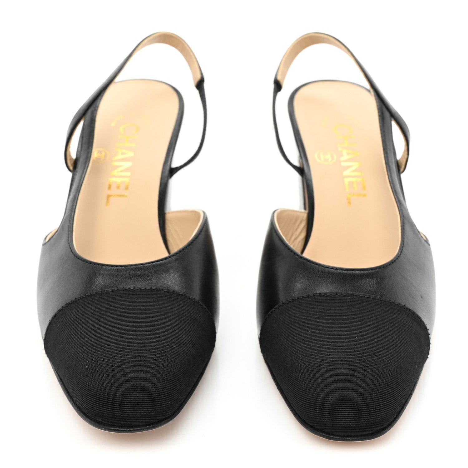Chanel Goatskin Grosgrain Cap Toe CC Slingback Pumps 35.5 Black 2 of 9