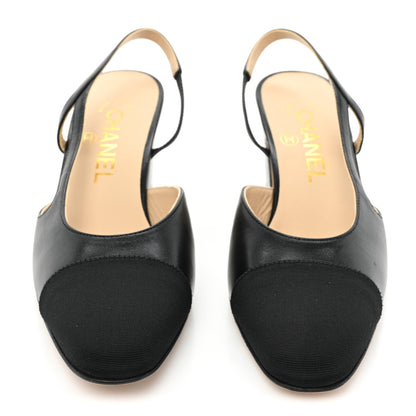 Chanel Goatskin Grosgrain Cap Toe CC Slingback Pumps 35.5 Black 2 of 9
