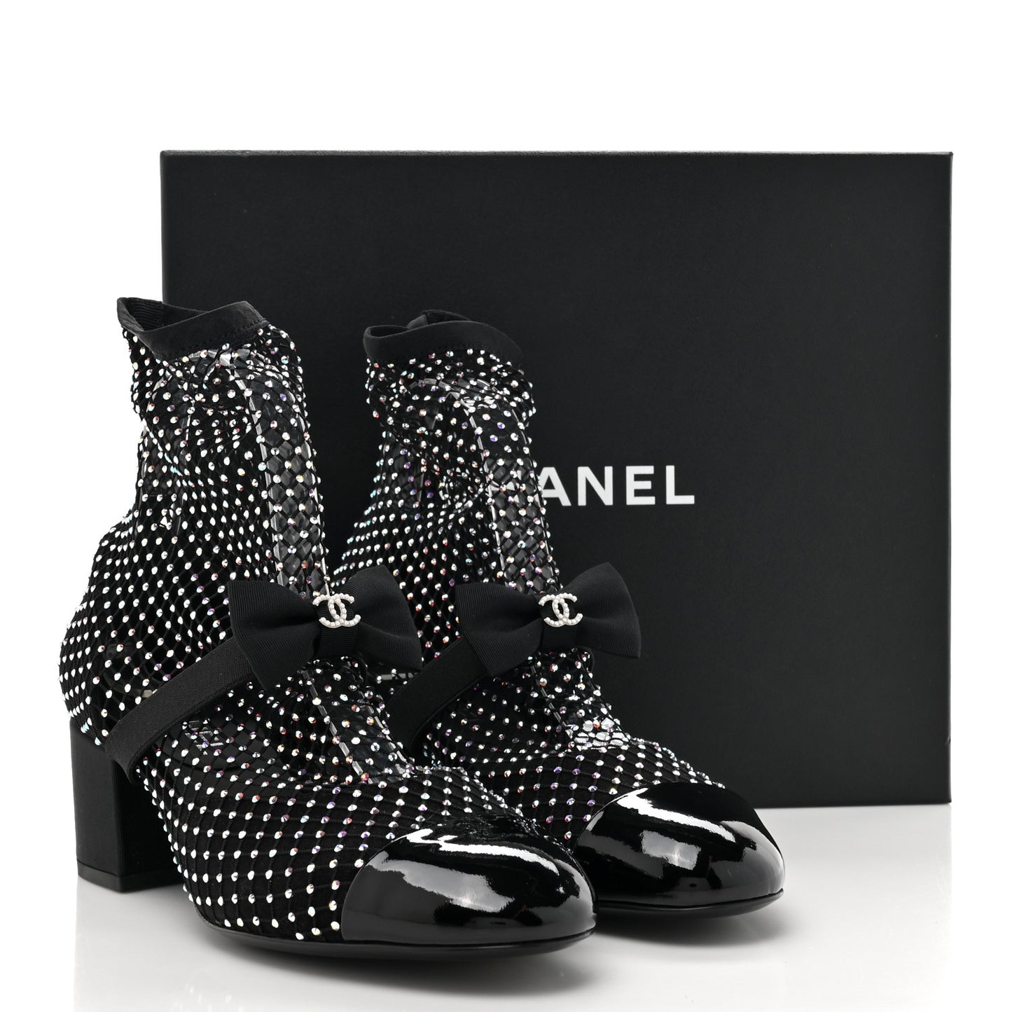 Resille Strass Kid Suede Patent Mary Jane Short Boots 38 Black