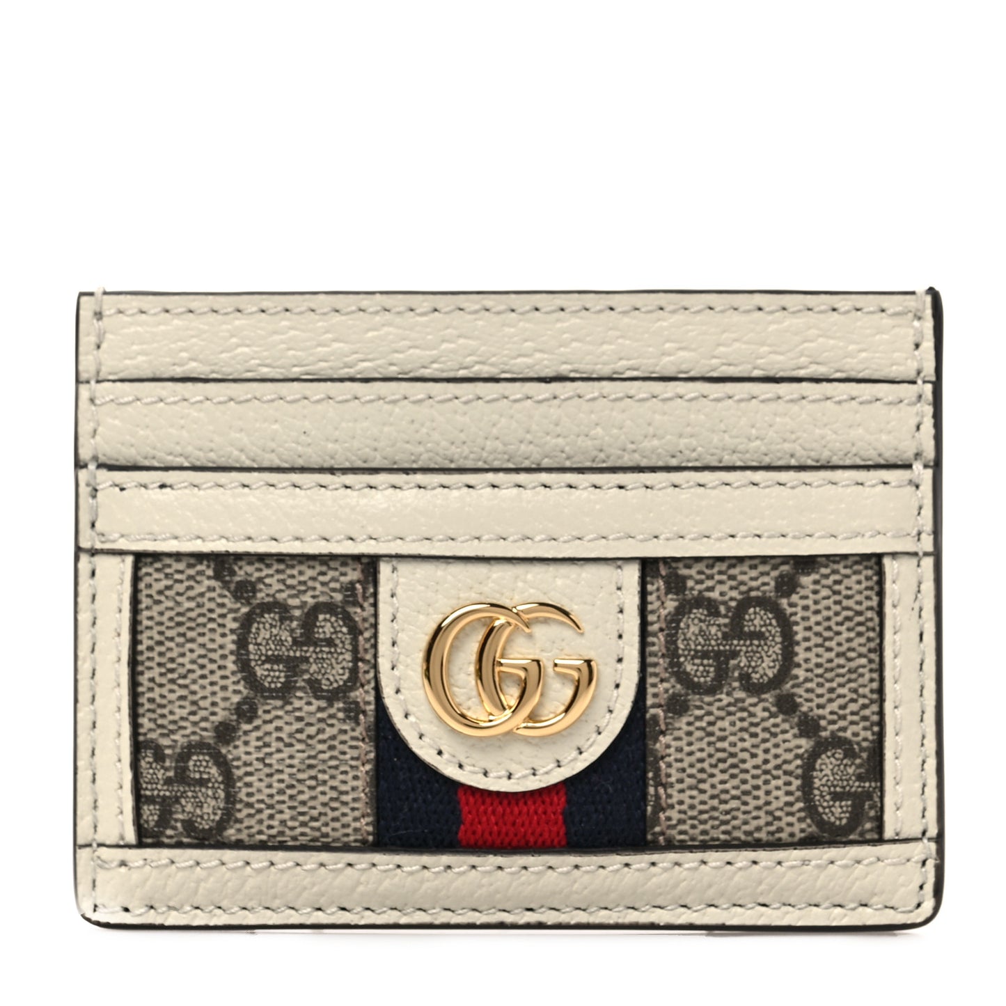 GG Supreme Monogram Textured Calfskin Web Ophidia Card Holder Beige Ebony Mystic White