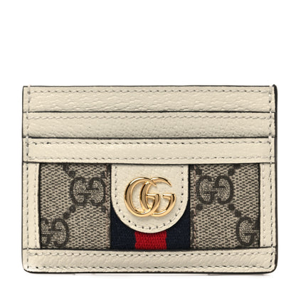 Gucci GG Supreme Monogram Textured Calfskin Web Ophidia Card Holder Beige Ebony Mystic White 1 of 6