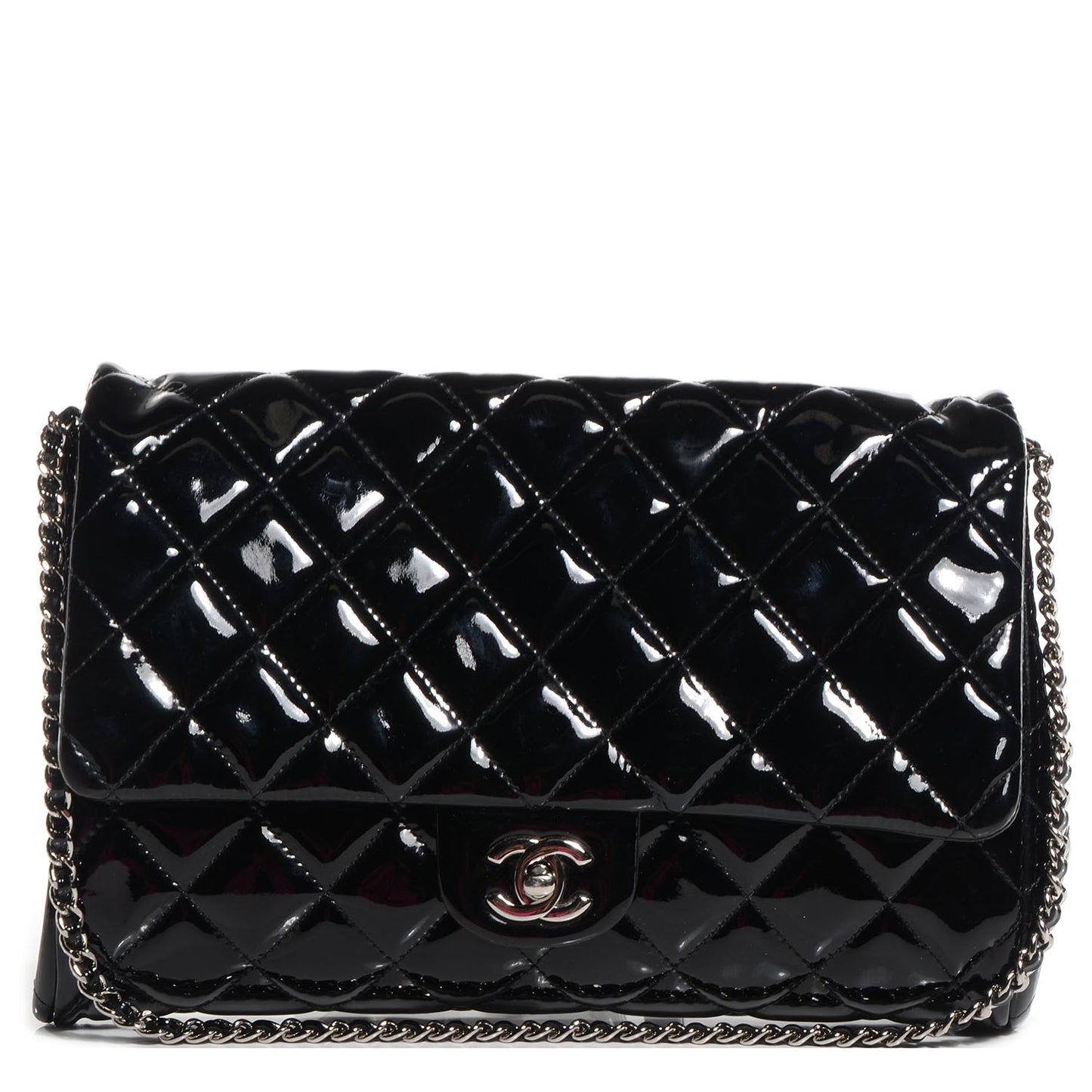 Patent Quilted Clutch Flap Black