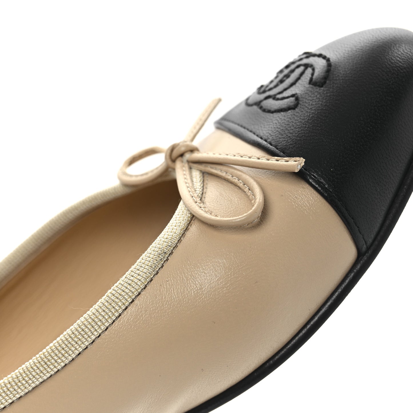 Lambskin Cap Toe CC Ballerina Flats 38.5 Beige Black