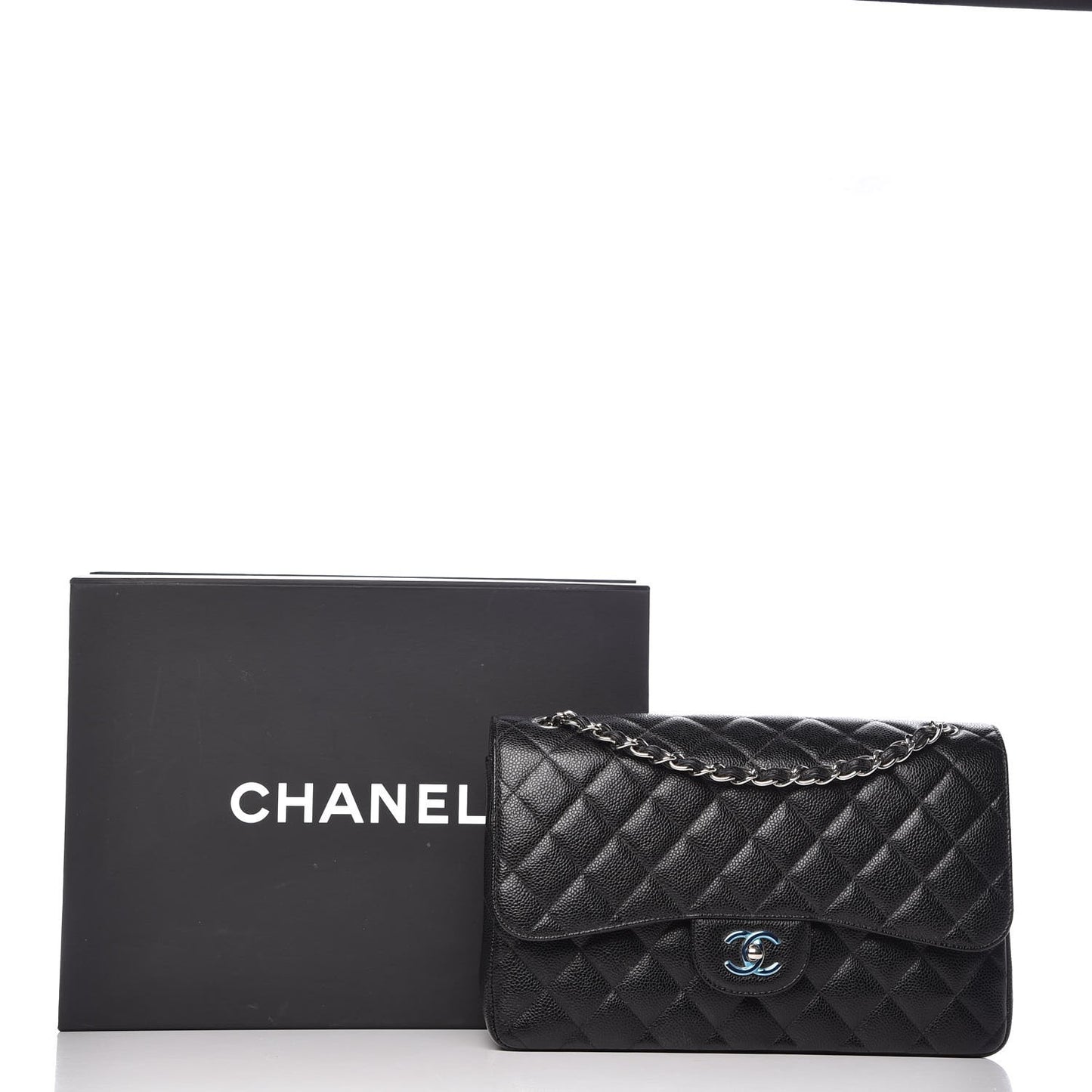 Caviar Quilted Jumbo Double Flap Black