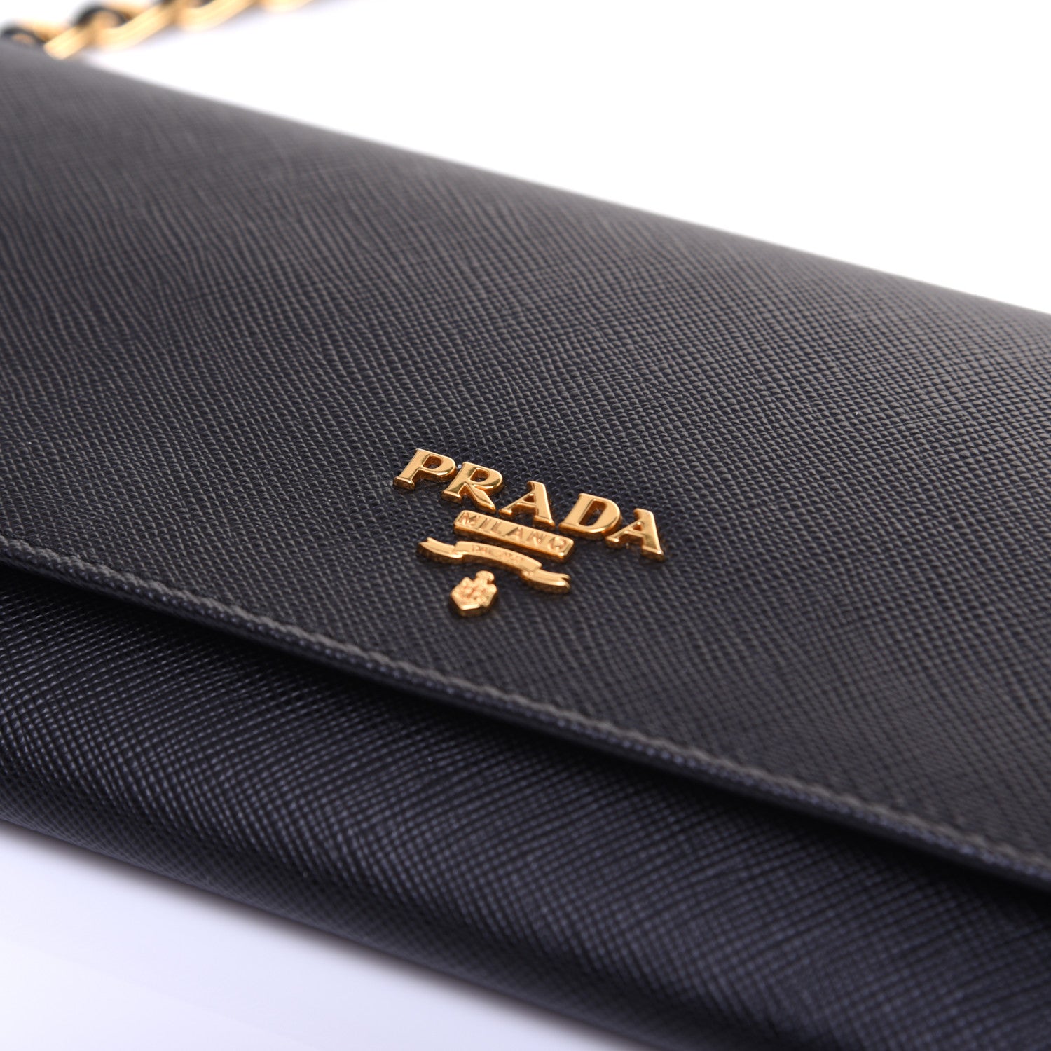 Prada Saffiano Metal Oro Chain Wallet Black 10 of 13