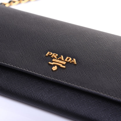 Prada Saffiano Metal Oro Chain Wallet Black 10 of 13