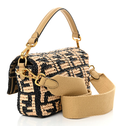 Fendi Raffia Vitello Grace FF Crochet Baguette Natural Black Paglia 3 of 9
