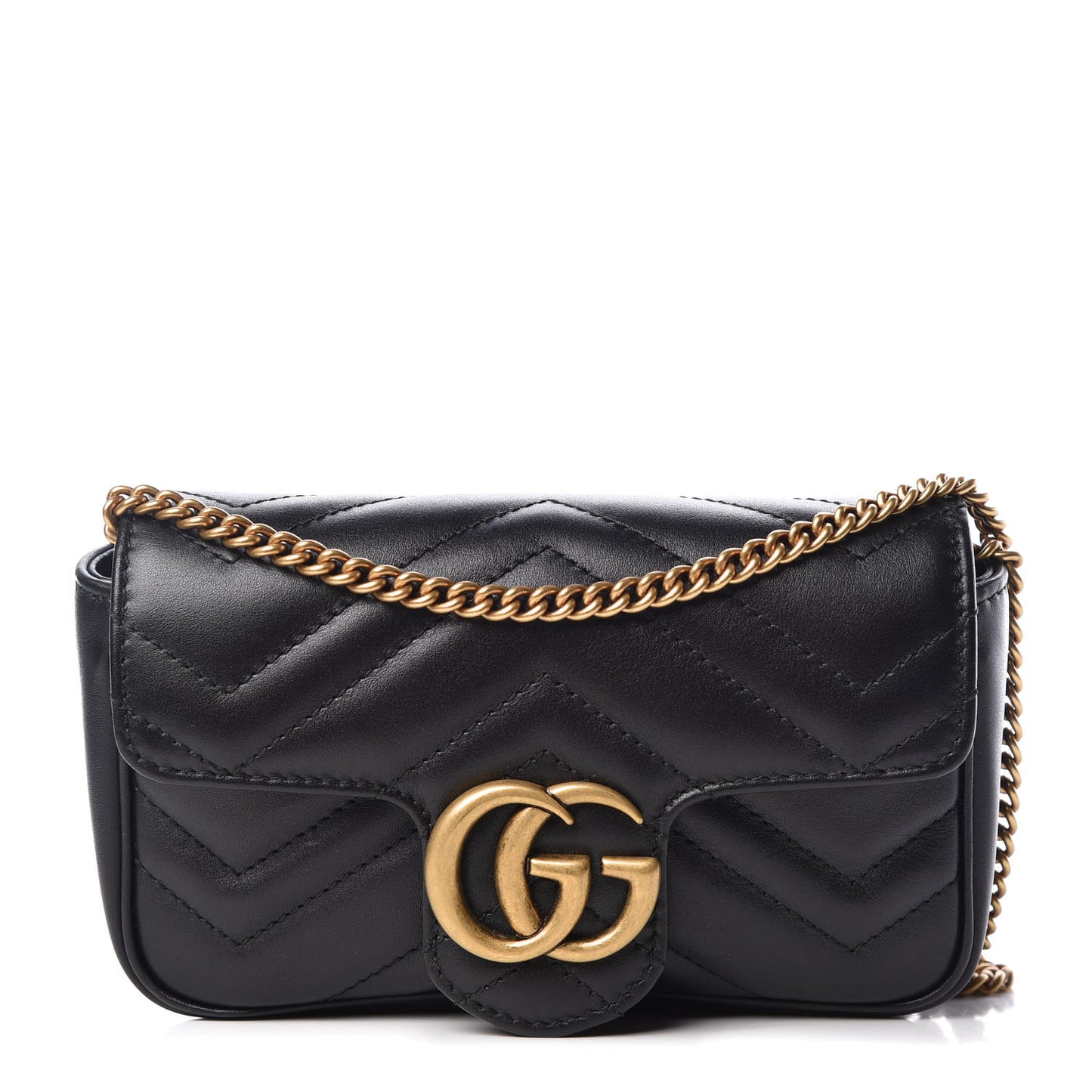 Calfskin Matelasse Super Mini GG Marmont Shoulder Bag Black