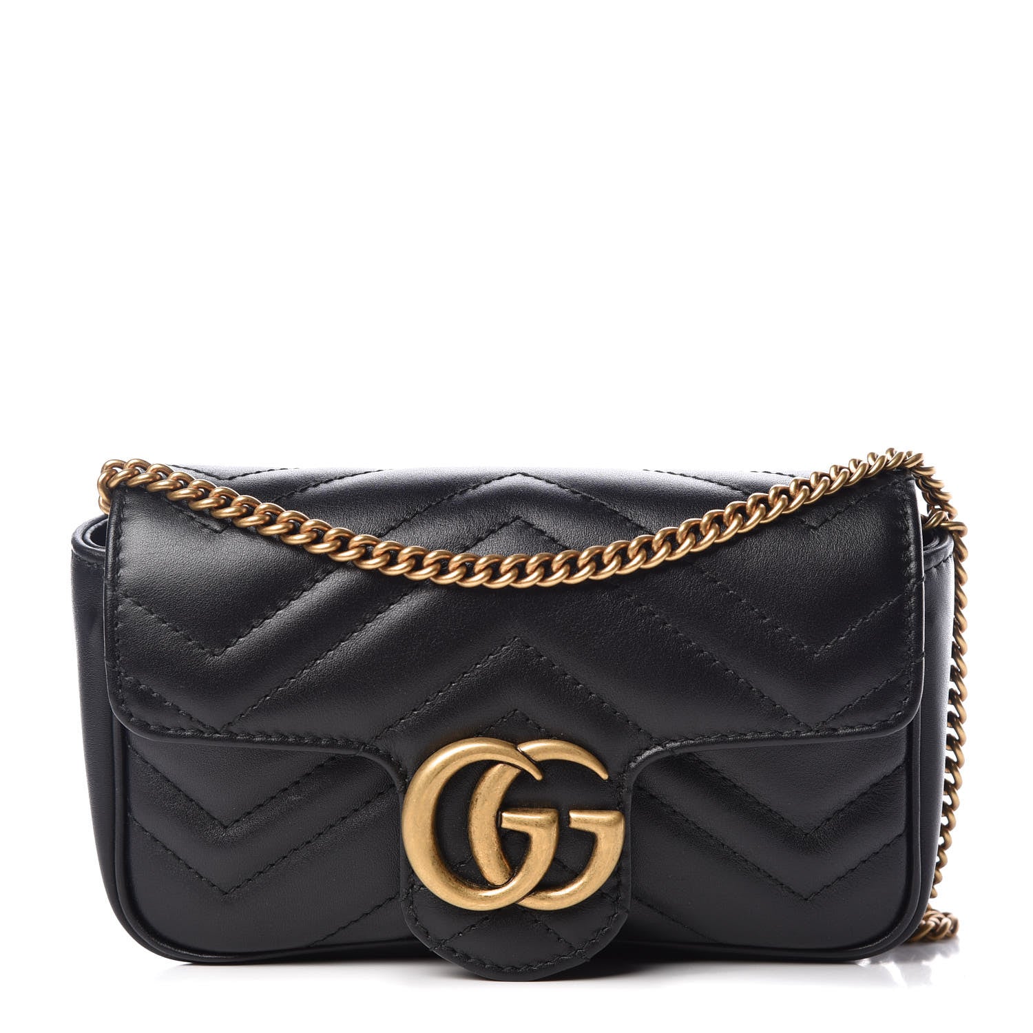 Gucci Calfskin Matelasse Super Mini GG Marmont Shoulder Bag Black 1 of 10