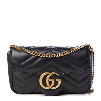 Gucci Calfskin Matelasse Super Mini GG Marmont Shoulder Bag Black 1 of 10