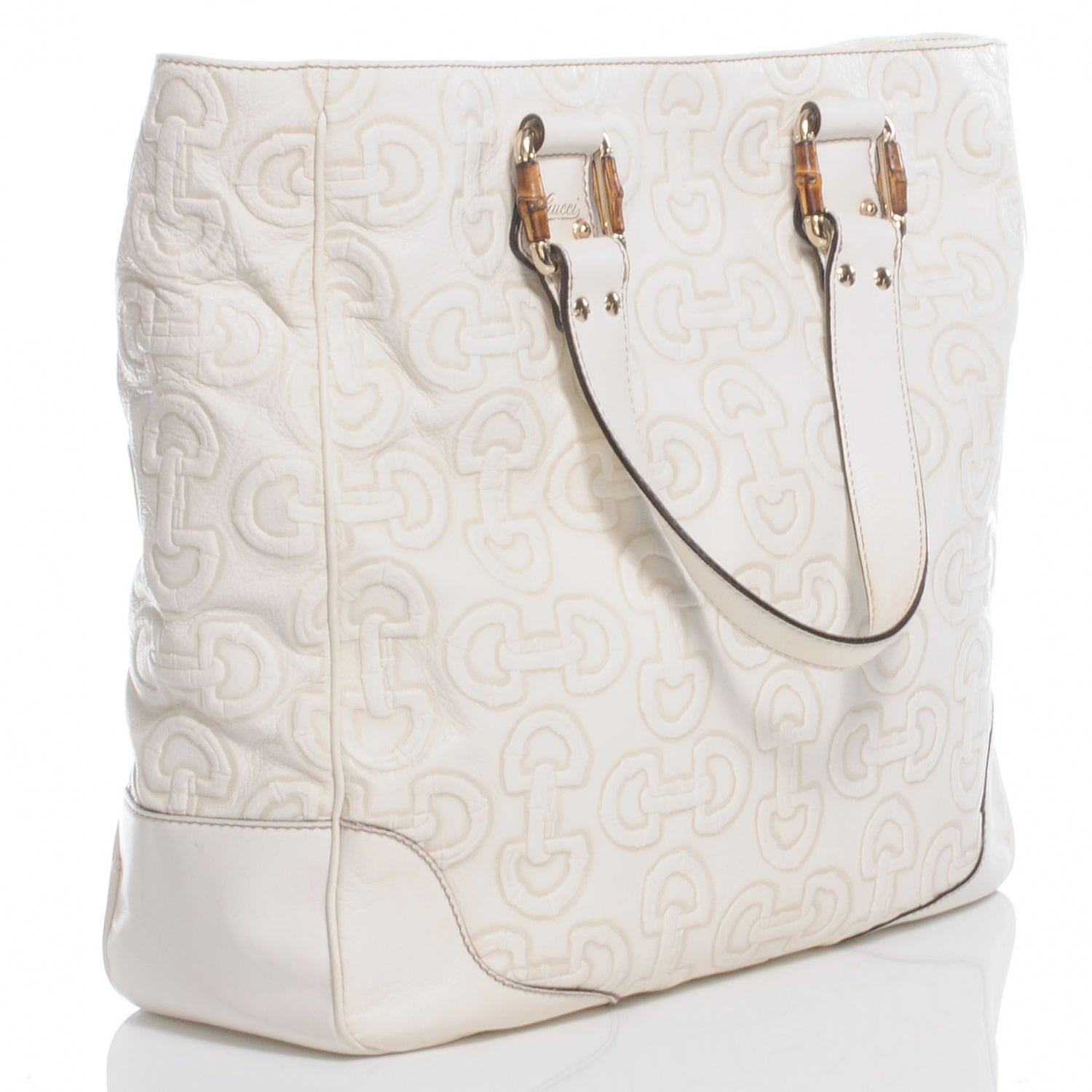 Gucci Calfskin Horsebit Embossed Tote White 3 of 7