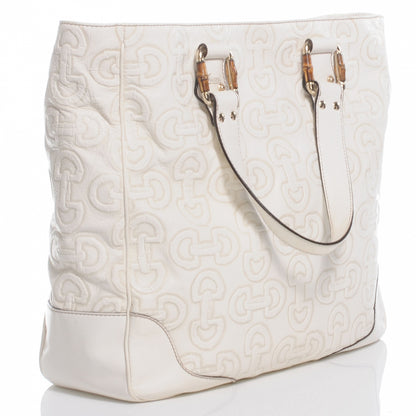 Gucci Calfskin Horsebit Embossed Tote White 3 of 7