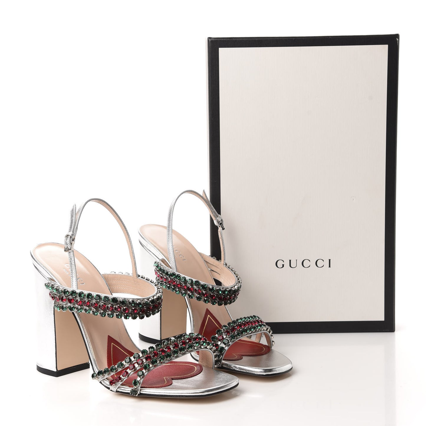 Nappa Silk Crystal Bertie High Heel Sandals 40 Argento