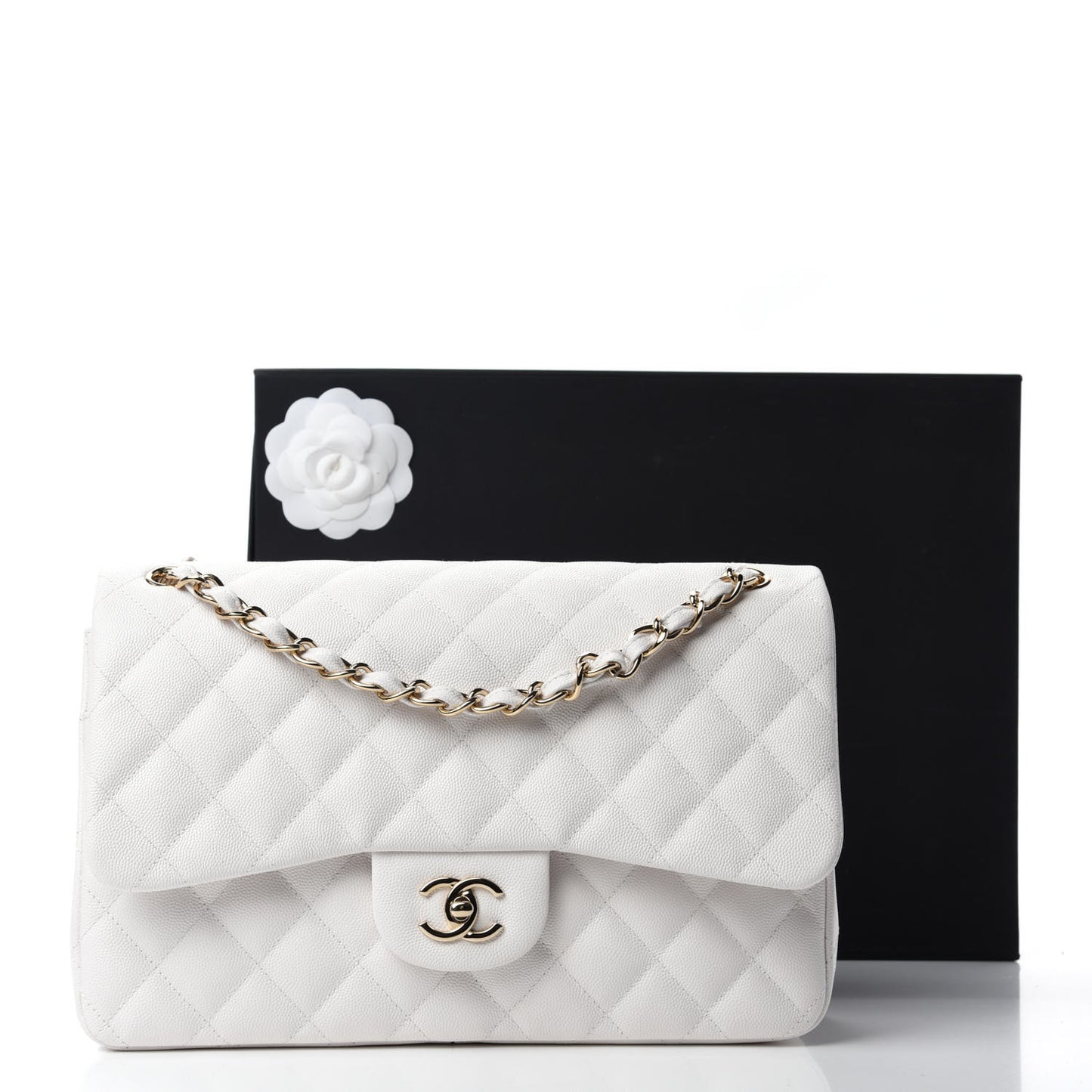 Caviar Quilted Jumbo Double Flap White