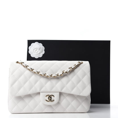 Chanel Caviar Quilted Jumbo Double Flap White 10 of 10