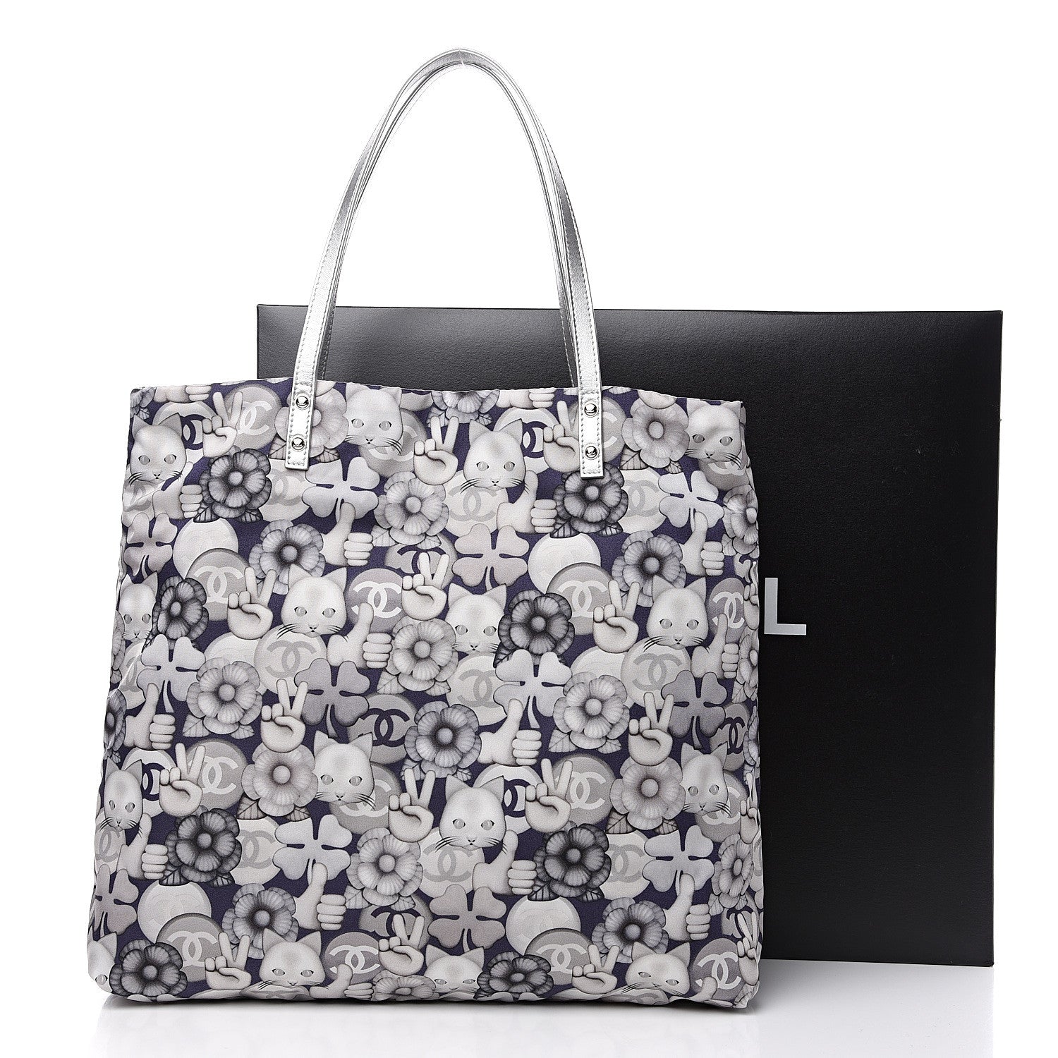 Chanel Nylon Cat Emoticon Tote Navy Silver 9 of 9
