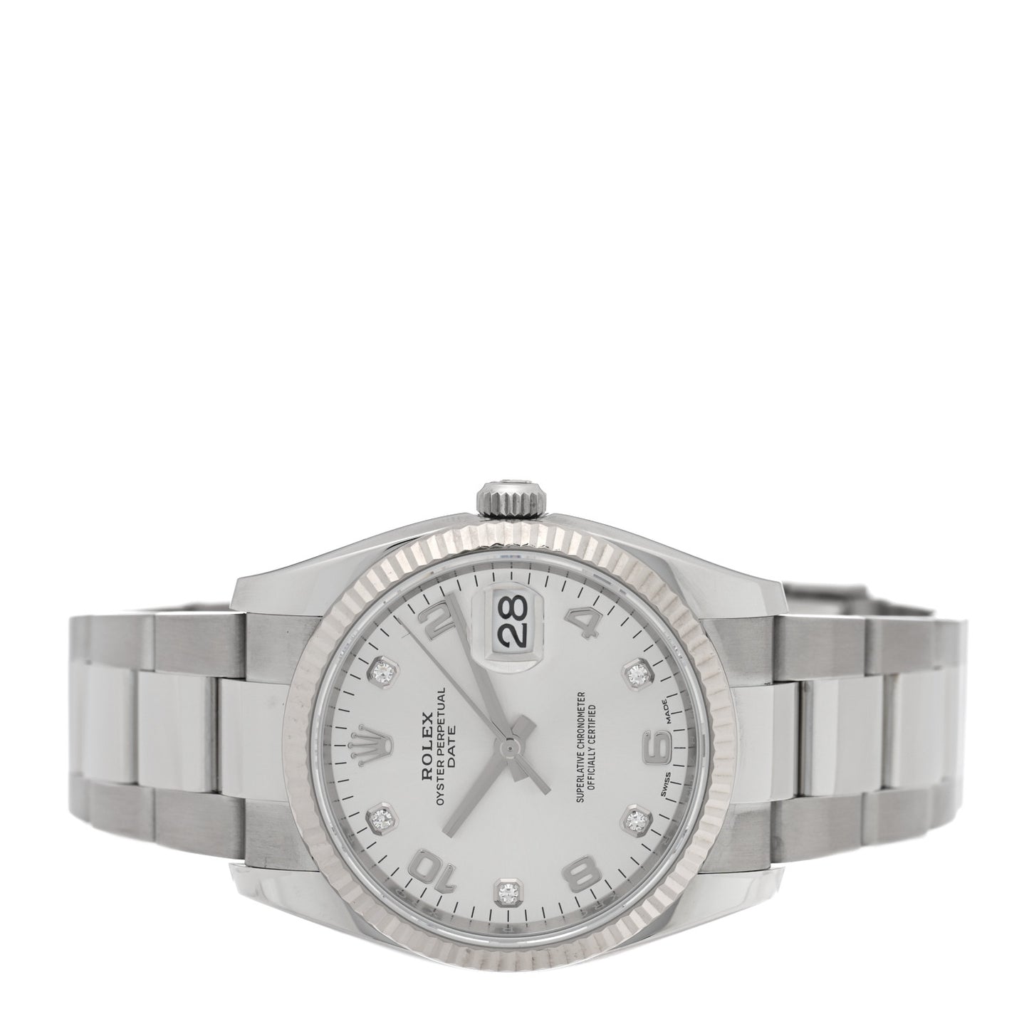 Stainless Steel 18K White Gold Diamond 34mm Oyster Perpetual Date Watch Silver 115234