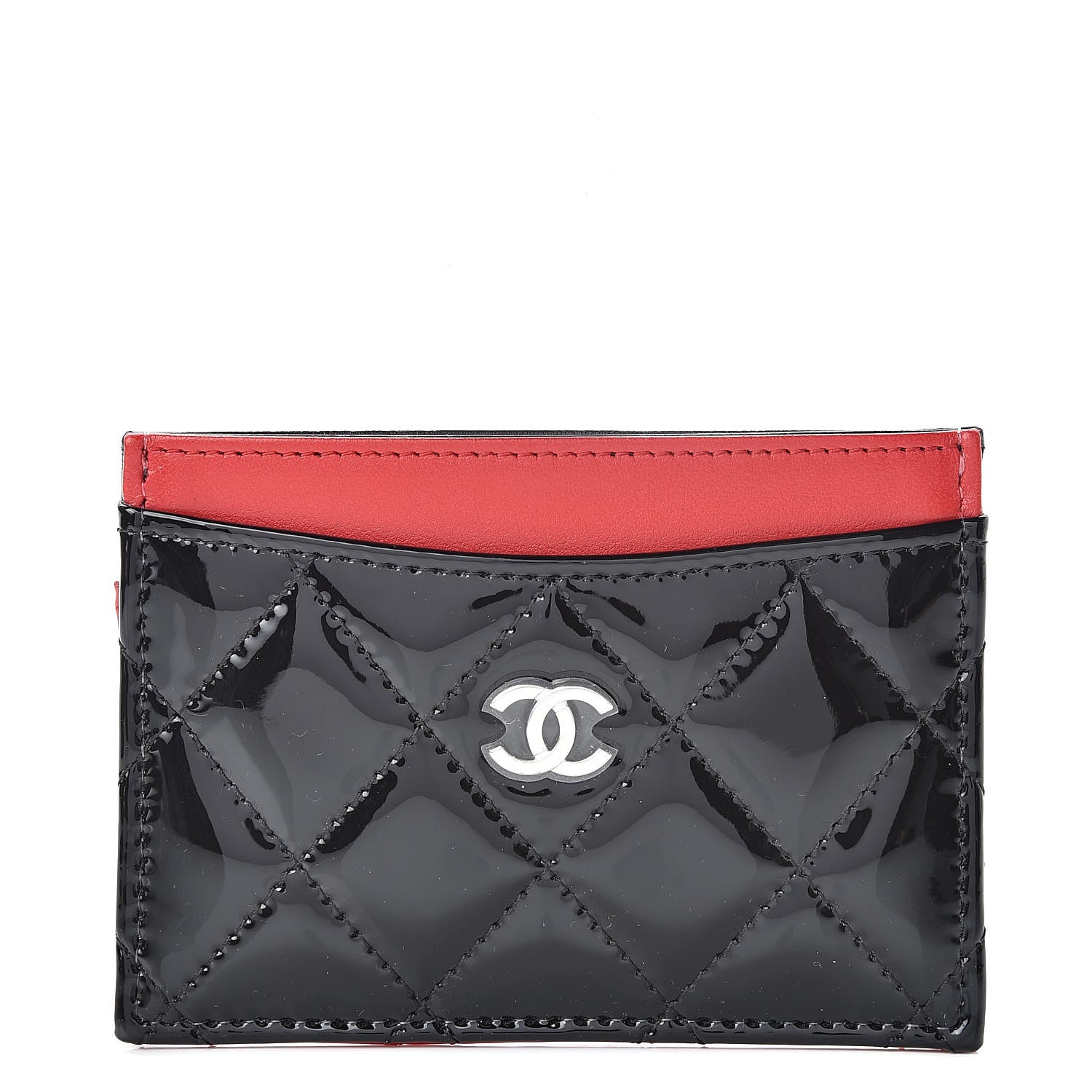 Chanel Patent Quilted Bi-Color Card Holder Black Red 1 of 9