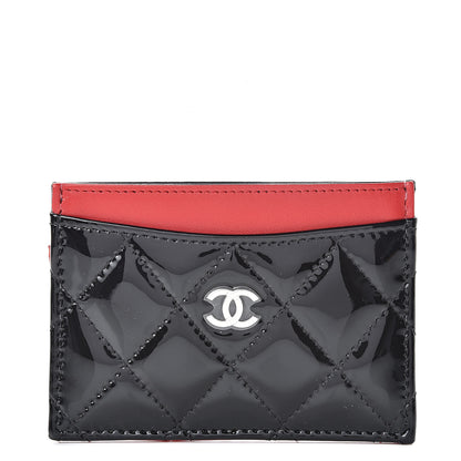 Chanel Patent Quilted Bi-Color Card Holder Black Red 1 of 9