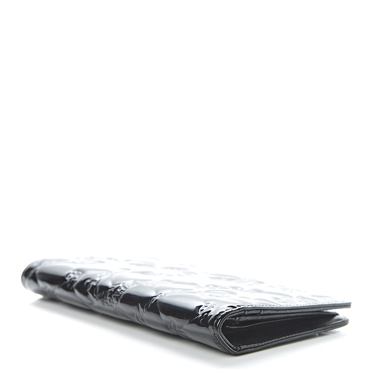 Patent Calfskin Lucky Symbols Yen Wallet Black