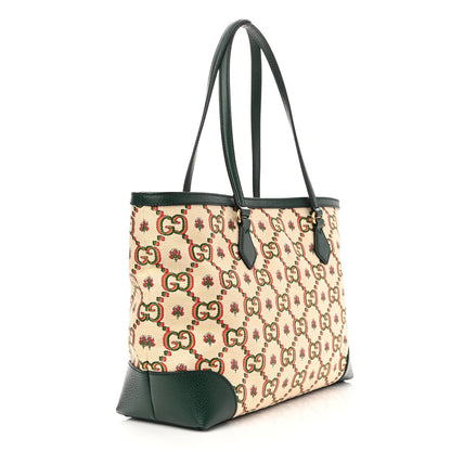Gucci Cotton Textured Dollar Calfskin GG Monogram Floral Medium Gucci 100 Ophidia Tote Bag Beige Green Multicolor Vintage Green 3 of 9