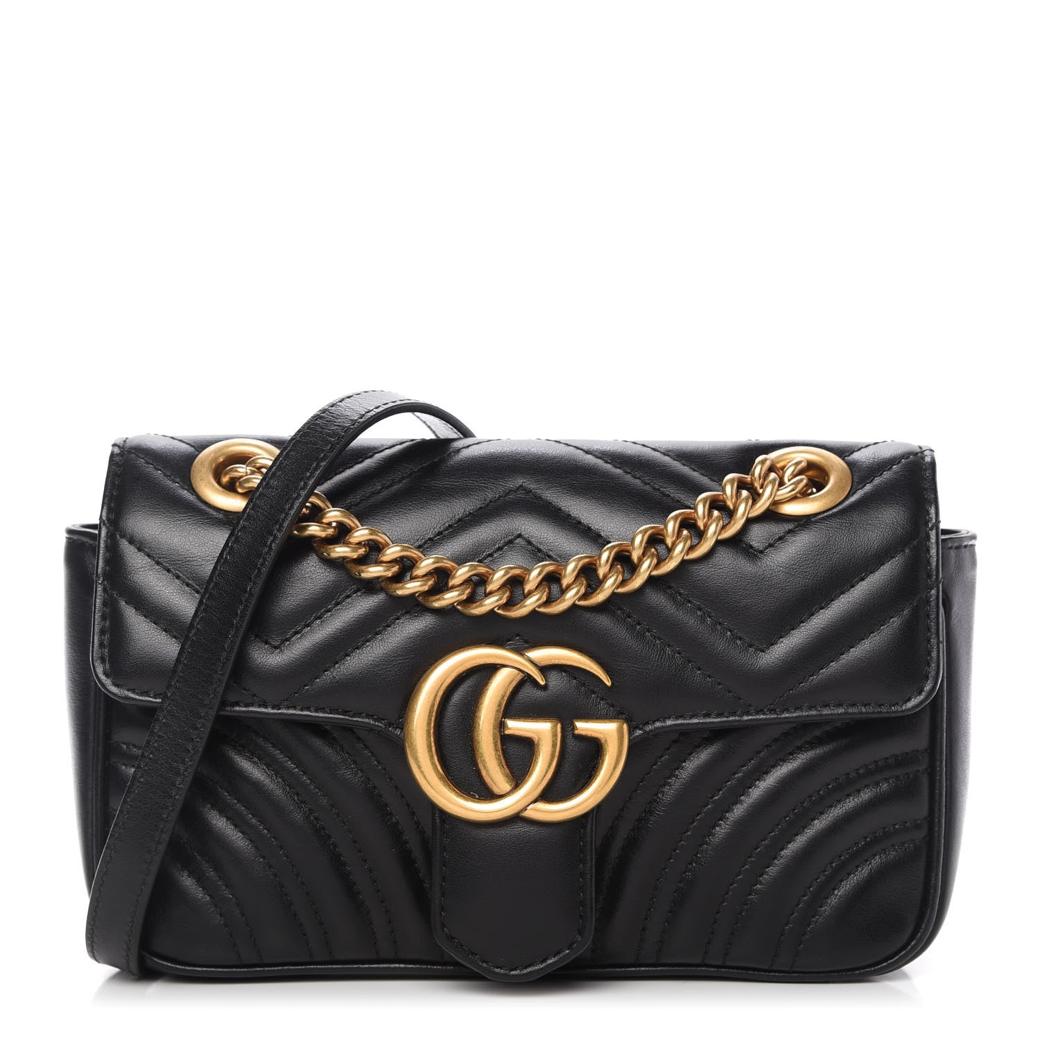Gucci Calfskin Matelasse Mini GG Marmont Shoulder Bag Black 1 of 10