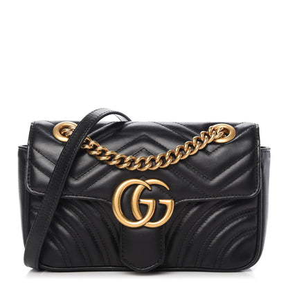 Gucci Calfskin Matelasse Mini GG Marmont Shoulder Bag Black 1 of 10
