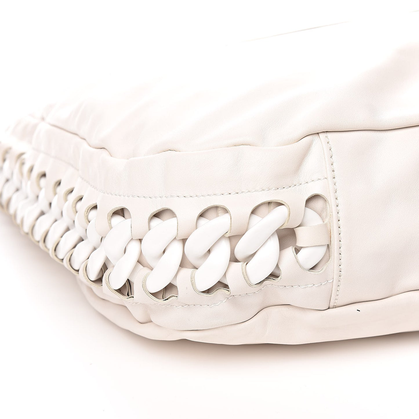 Calfskin Modern Chain Rhodoid Hobo White