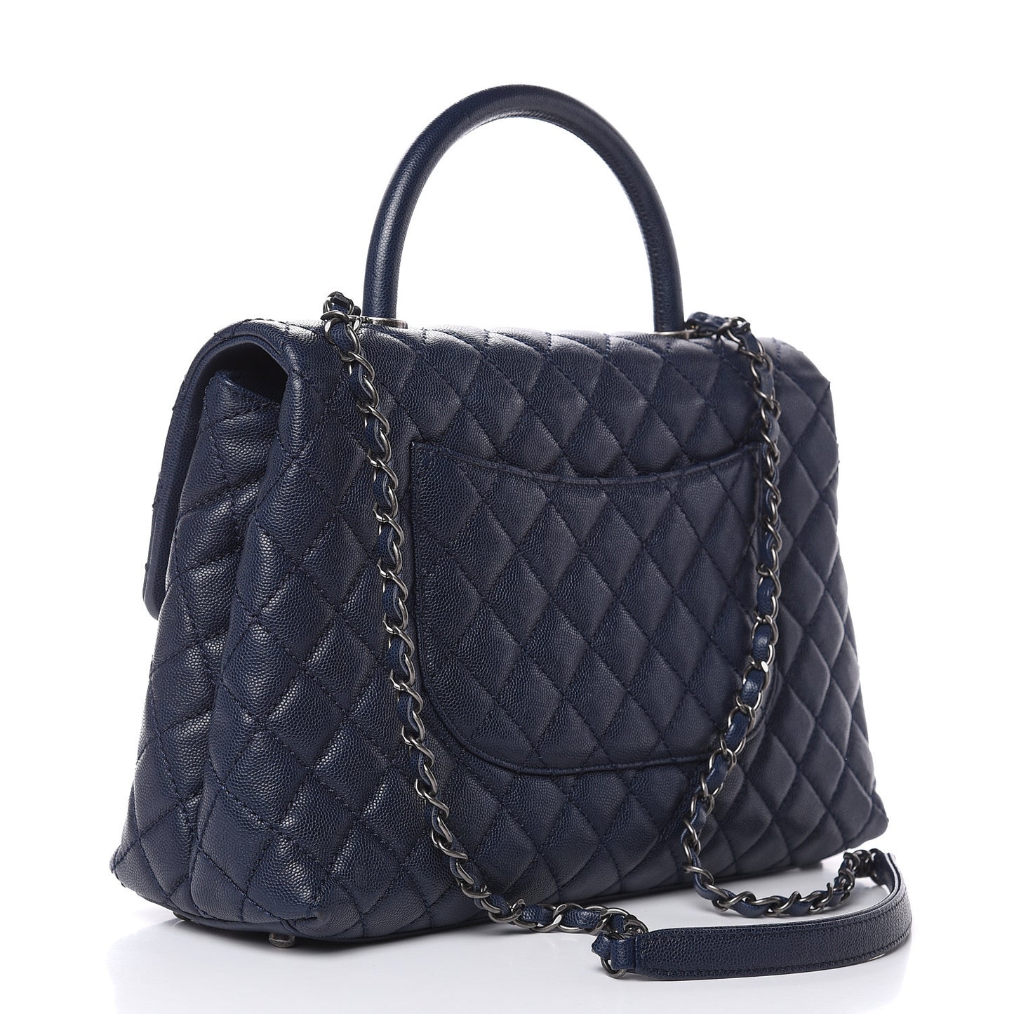 Caviar Quilted Medium Coco Handle Flap Navy Blue