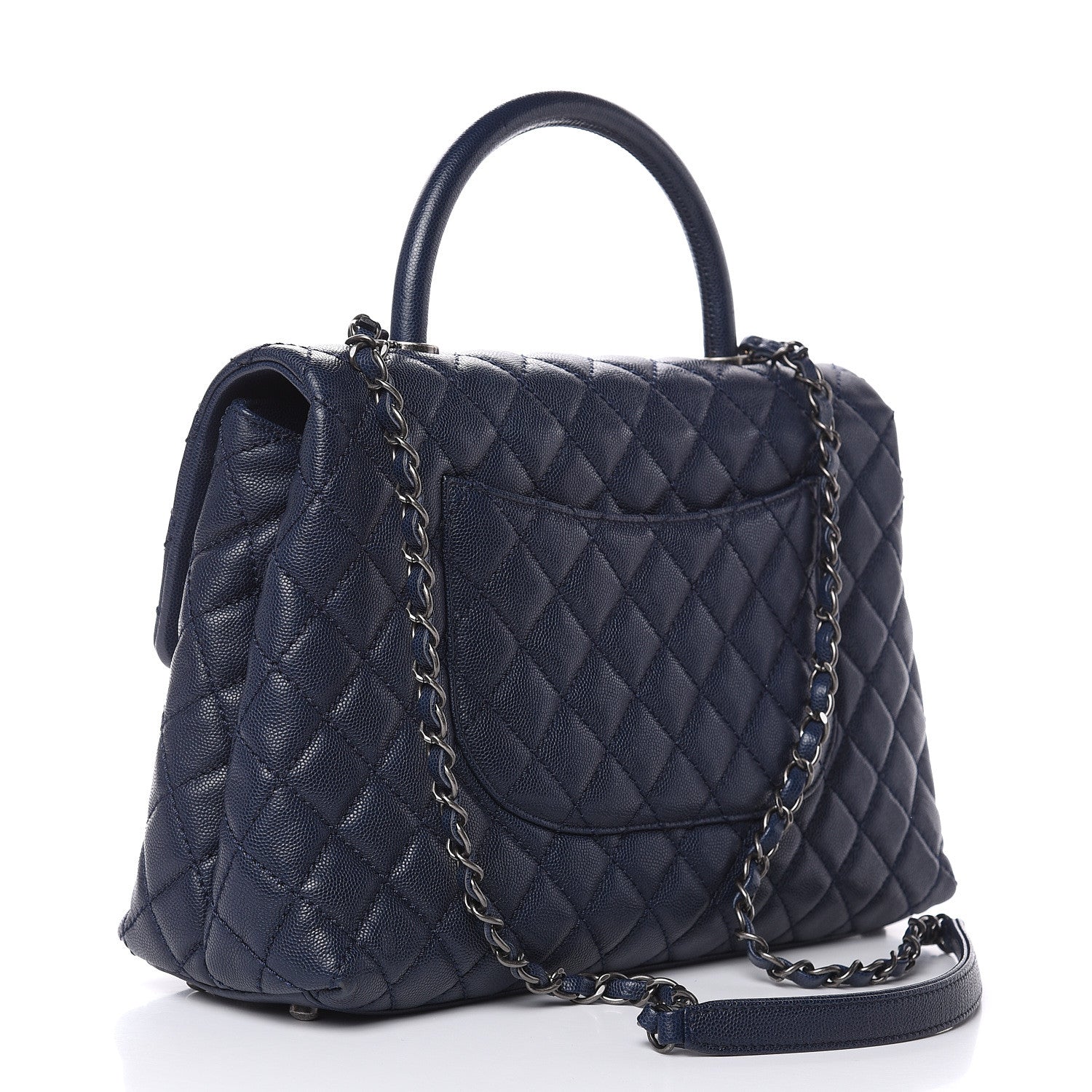 Chanel Caviar Quilted Medium Coco Handle Flap Navy Blue 3 of 12