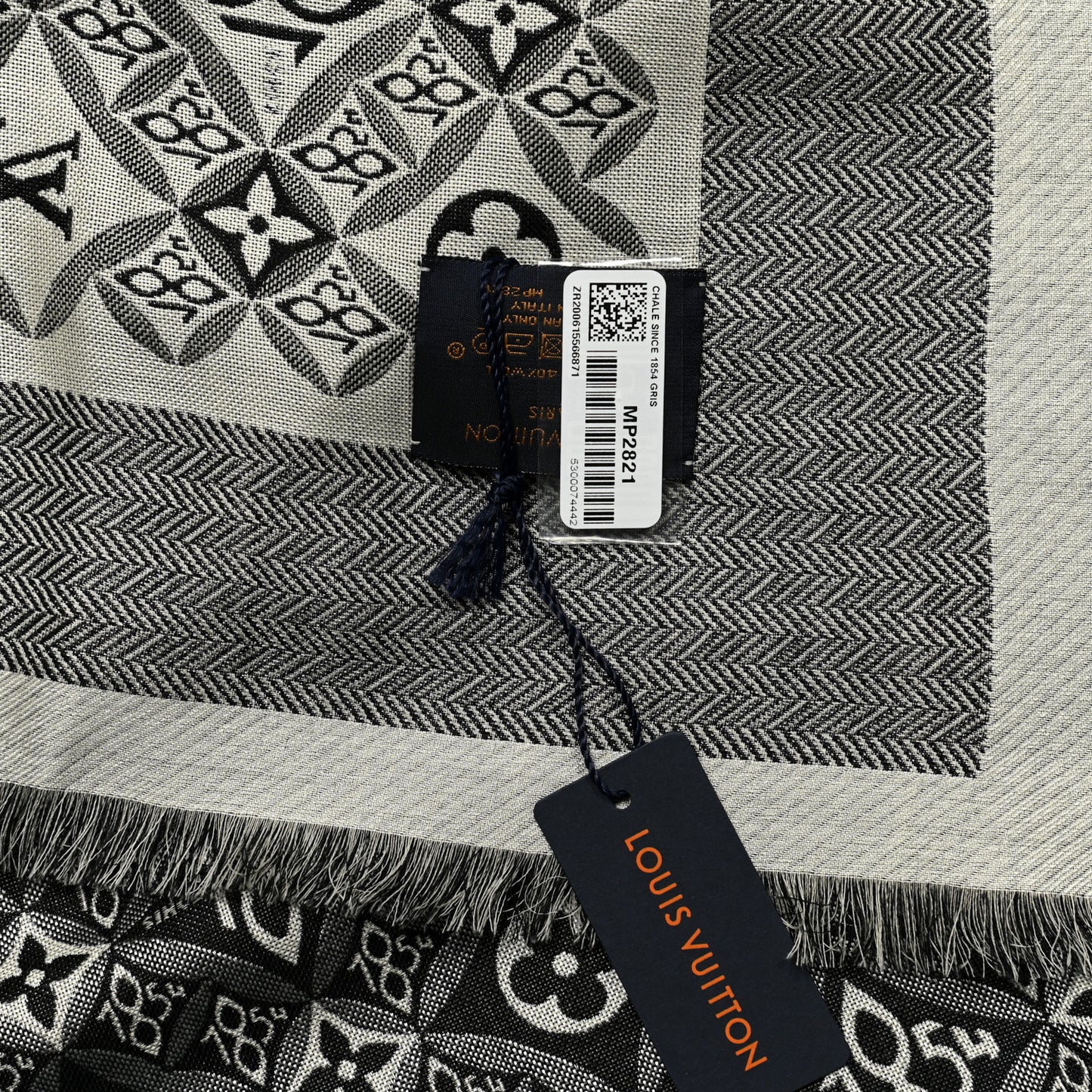 Silk Wool Jacquard Since 1854 Monogram Shawl Gray