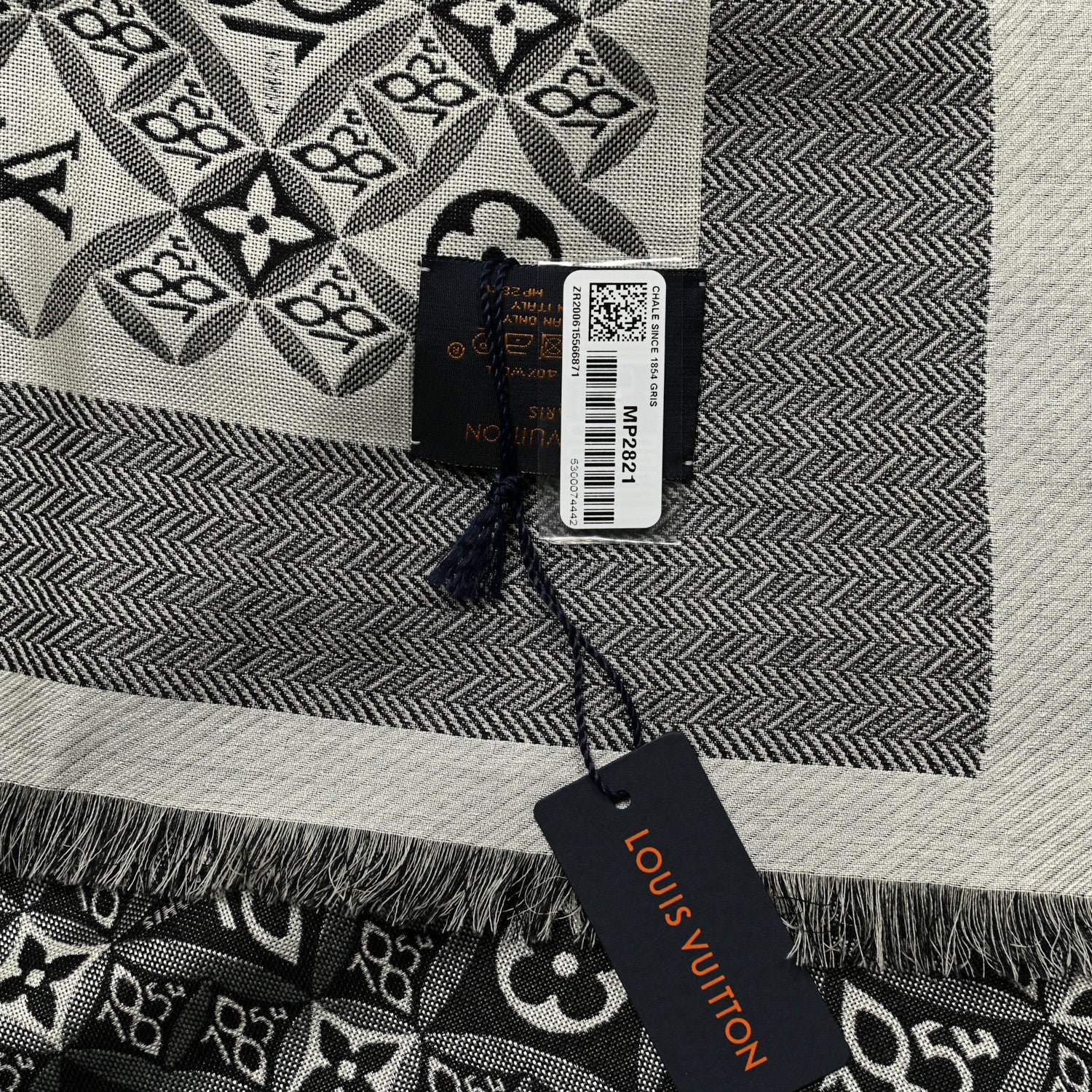 Louis Vuitton Silk Wool Jacquard Since 1854 Monogram Shawl Gray 2 of 3