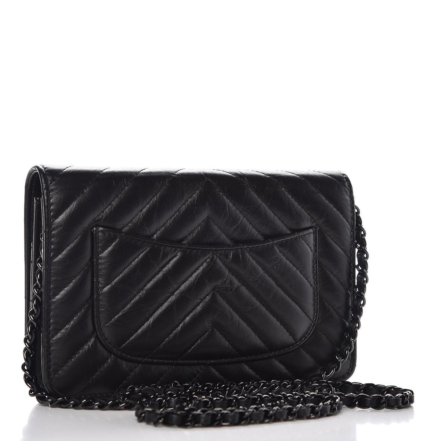 Aged Calfskin Chevron Quilted Reissue Wallet On Chain WOC So Black