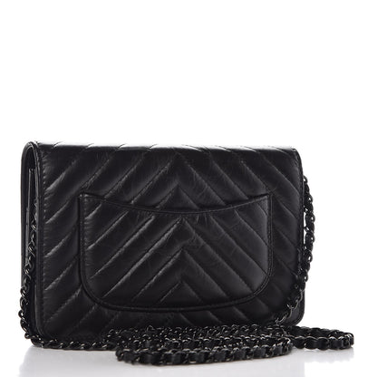 Chanel Aged Calfskin Chevron Quilted Reissue Wallet On Chain WOC So Black 3 of 9