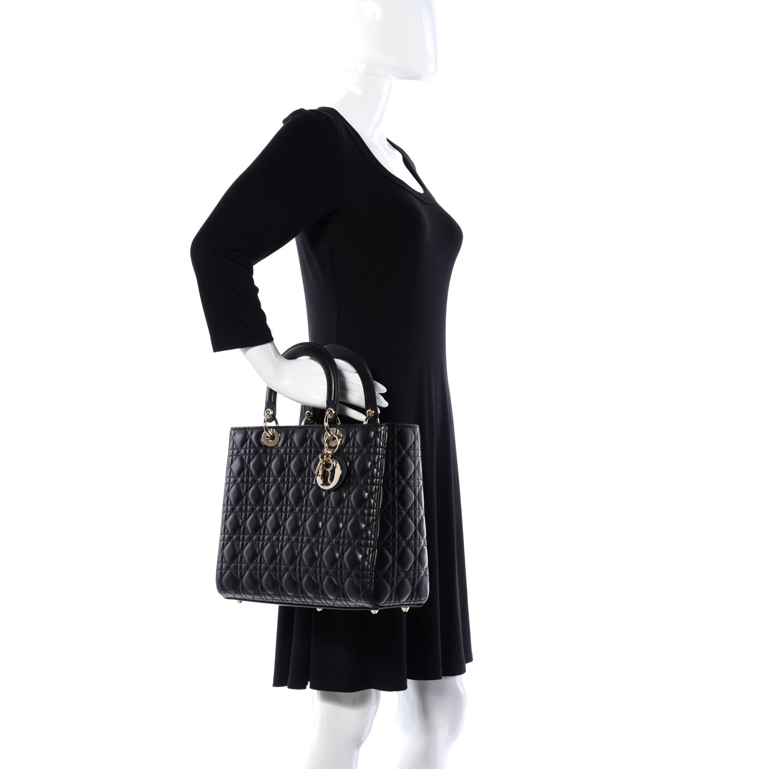 Christian Dior Lambskin Cannage Large Lady Dior Black 3 of 10