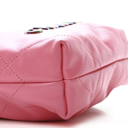 Chanel Shiny Calfskin Quilted Rainbow Metal Mini Chanel 22 Coral Pink 10 of 11