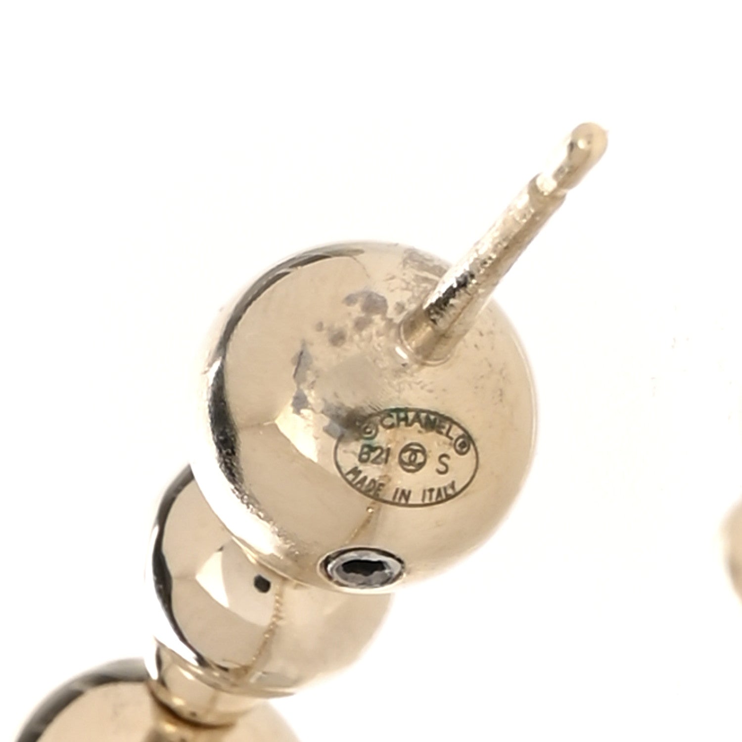 Chanel Metal Bead CC Hoop Earrings Gold 4 of 4