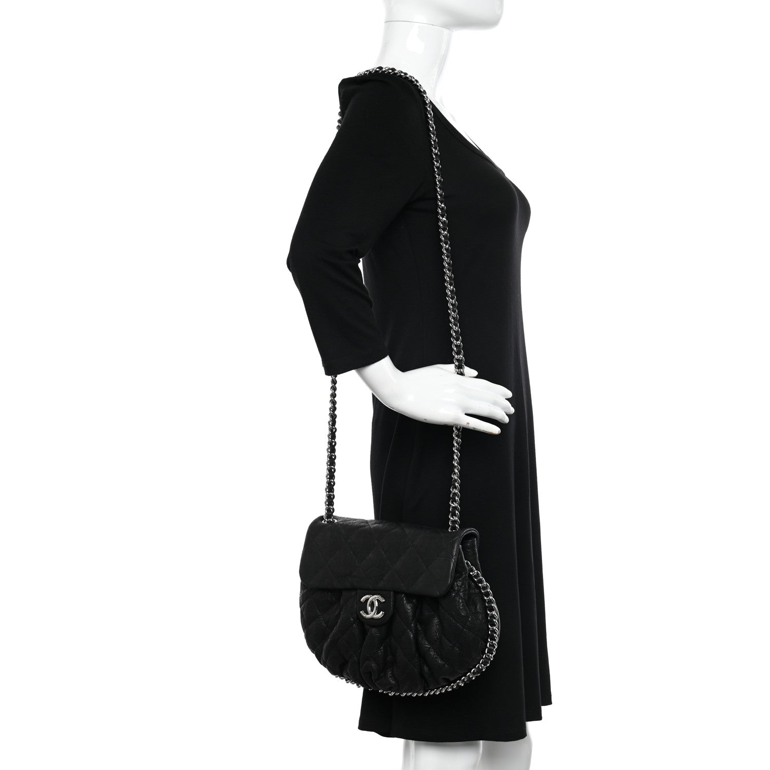 Chanel Washed Lambskin Quilted Medium Chain Around Messenger Black 3 of 10