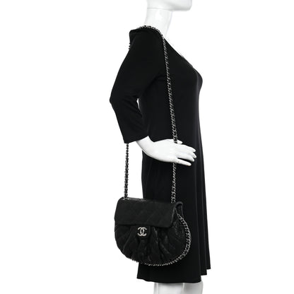 Chanel Washed Lambskin Quilted Medium Chain Around Messenger Black 3 of 10