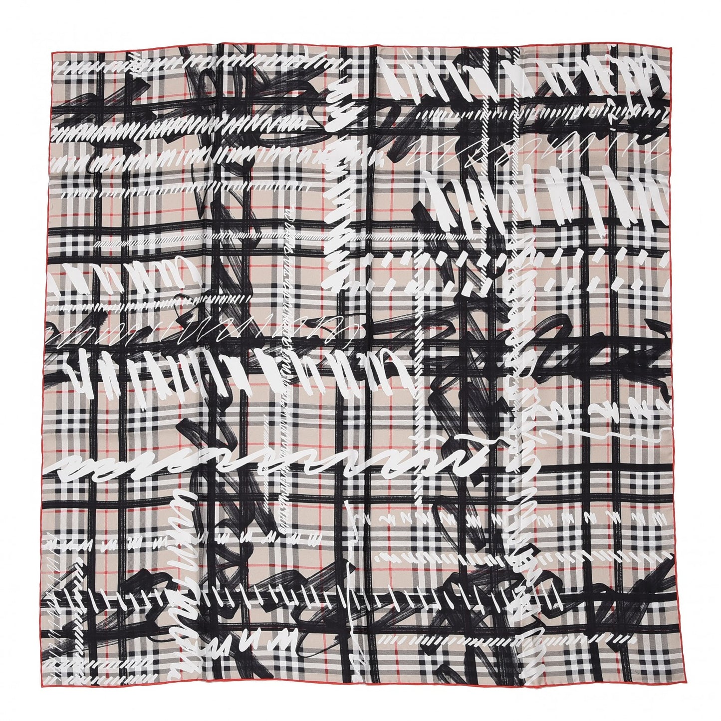 Silk Vintage Check Scribble Print Scarf Stone