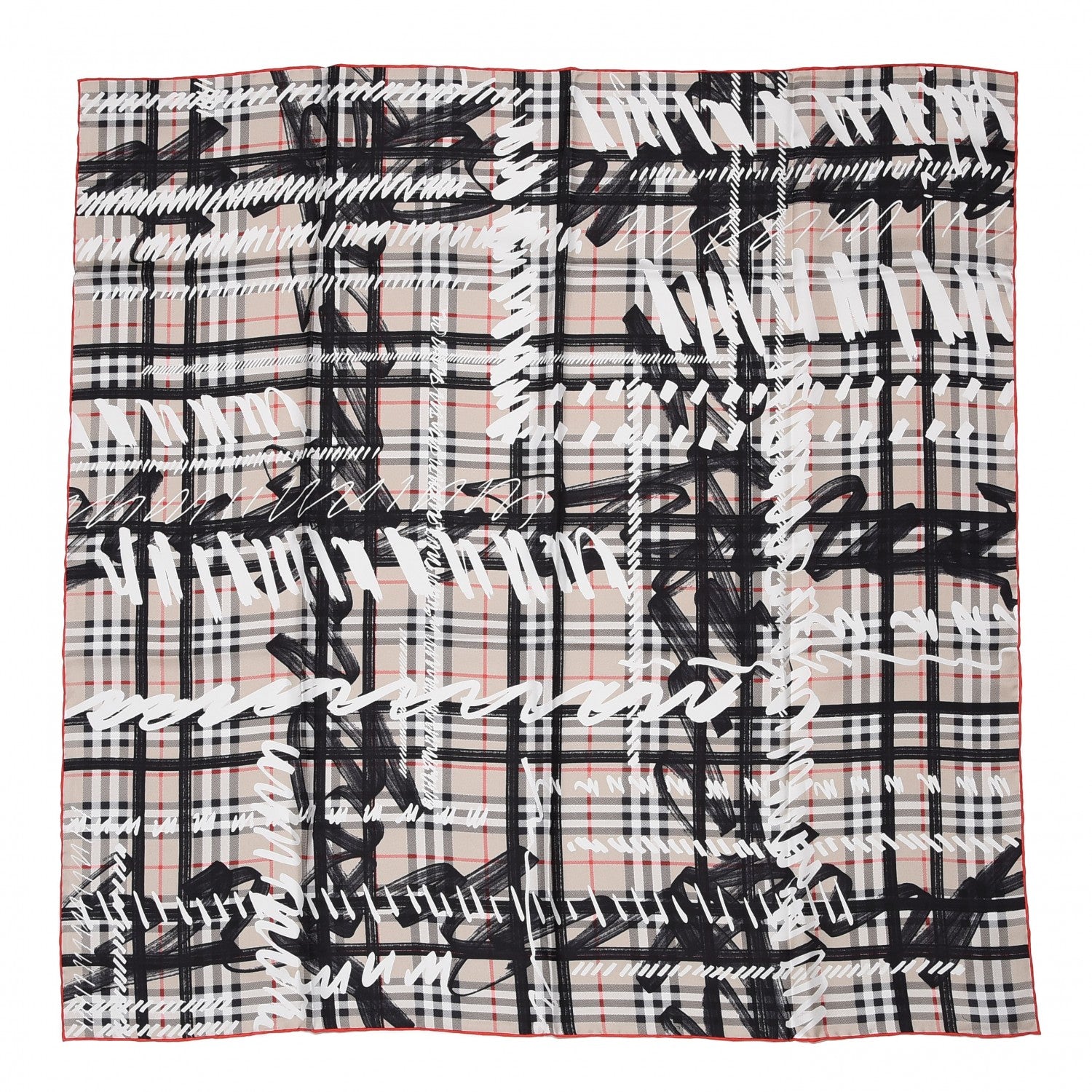 Burberry Silk Vintage Check Scribble Print Scarf Stone 1 of 4