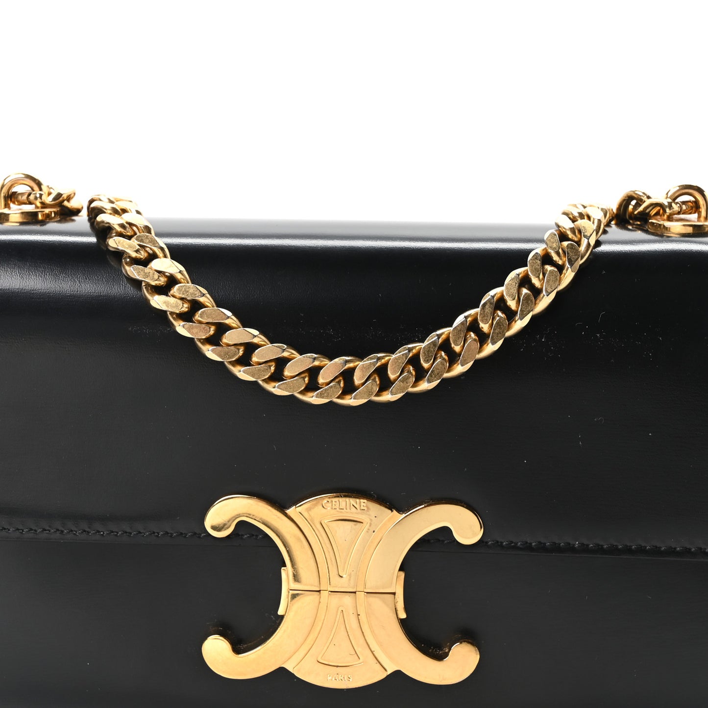 Shiny Calfskin Triomphe Shoulder Bag Black