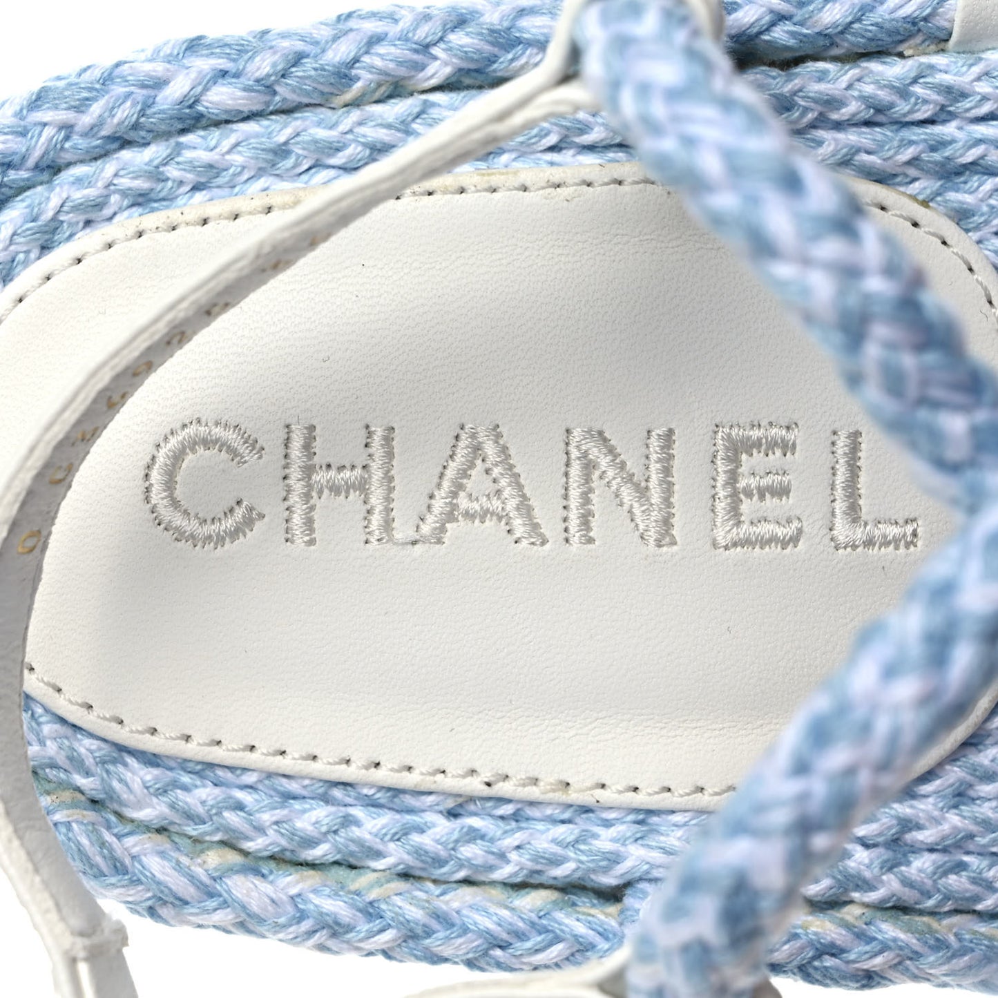 Lambskin Cord Chain CC Sandals 36 Blue White