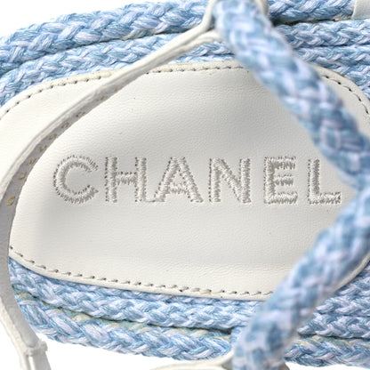 Chanel Lambskin Cord Chain CC Sandals 36 Blue White 7 of 9