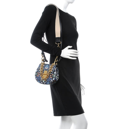 Chloe Calfskin Floral Print Drew Bi-Color Shoulder Bag Full Blue 2 of 6
