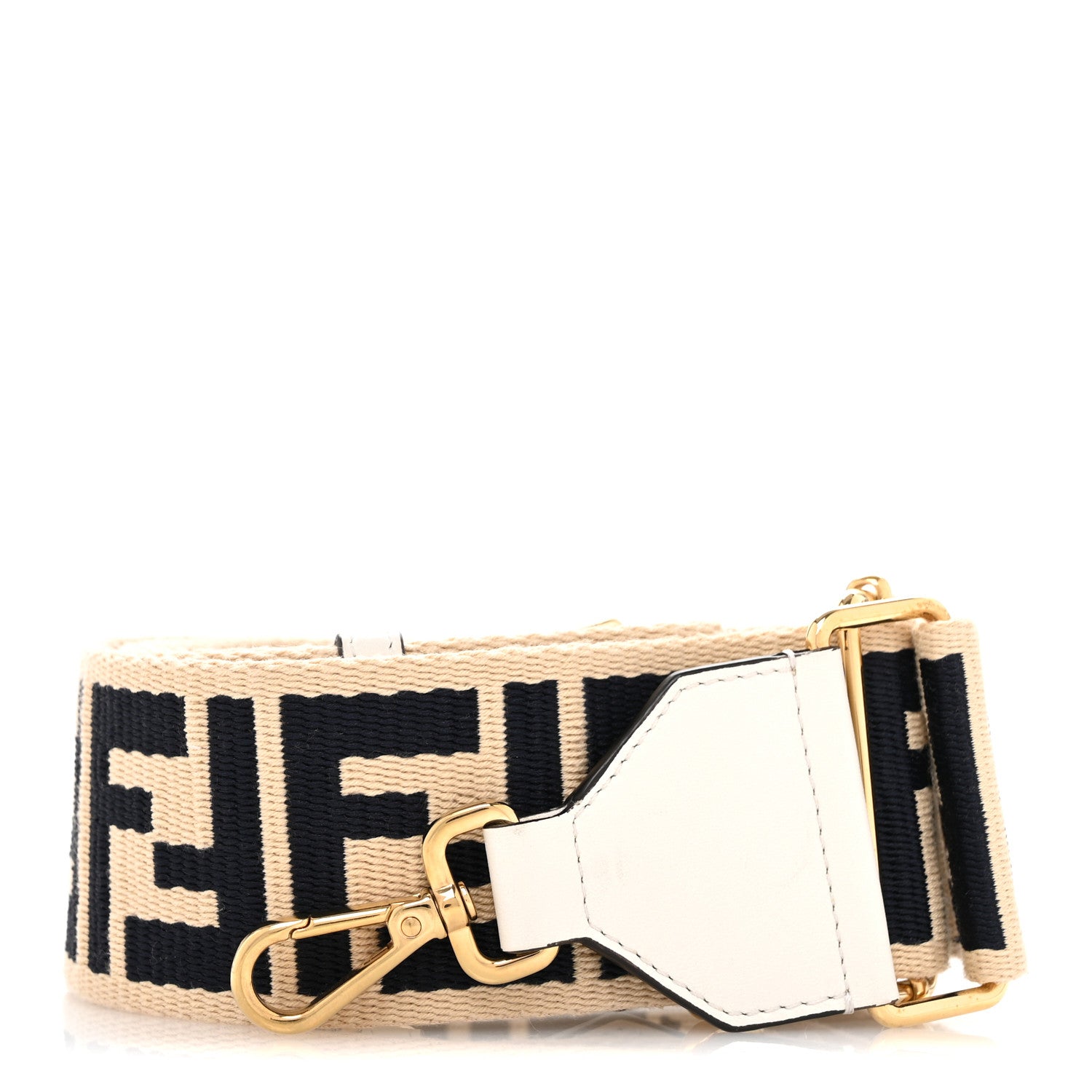 Fendi Jacquard Ribbon Vitello King FF Bi-Color Intreccio Adjustable Strap You Nuvola Midnight White Ice 1 of 6