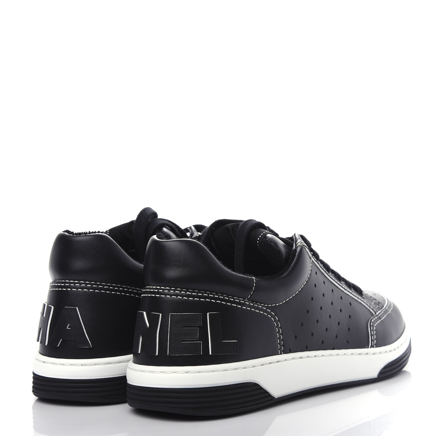 Chanel Calfskin Womens Logo Sneakers 38 Black White 4 of 11